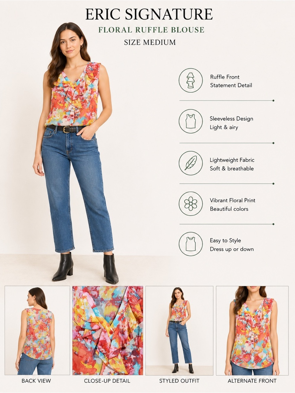 Eric | Floral Ruffle Blouse Sz M EUC - Picture 2 of 12